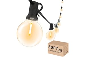 Svater Outdoor String LED Lights 50ft, Patio Globe Lights with 25pcs G40 Shatterproof Edison Bulbs, Outside Hanging Lights Waterproof for Cafe Market Bistro Pergola, 2700K Warm White