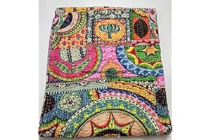 Sambhav Quilt Hub Multi Color Indian Cotton Handmade Quilted Blanket Indian Cotton Floral Print Bedspread Kantha Work Bohemian Bed Decor Throw Blanket Twin/King/Queen (90X108 inches)
