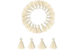 MSCFTFB 100 Pieces Mini Tassels Mala Tassel Kit with Jump Rings for Earring Necklace Jewelry Making Garland Keychain Charms Crafts Decorations(Beige)