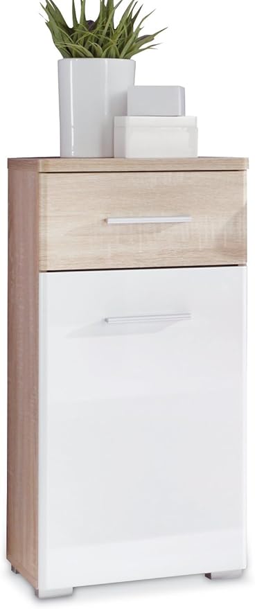 Amazon De Unterschrank Badezimmerschrank Kommode Weiss Hochglanz Eiche Sonoma
