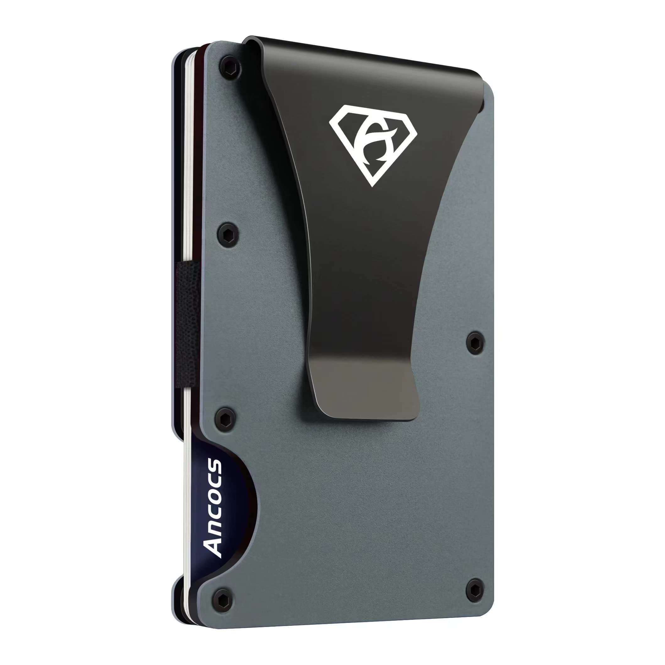 Ancocs Minimalist Design Aluminum Wallet - Metal Clip, NFC & RFID Blocking (Space Grey)