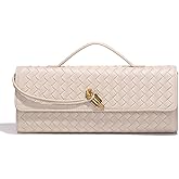SCRILLE Evening Woven Handbag for Women PU Leather Clutch Purses Removable Strap Shoulder Bag Fashion Crossbody Tote Bag