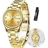OLEVS Gold Watches for Women Classic Stainless Steel Waterproof Womens Wrist Watch Small Face Ladies Watches with Day Date Analog Quartz Dress Women's Watch Casual Gold Silver Black Dial Female Watch