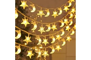 Flunyina 33ft Star and Moon String Lights Warm White Lights 80 LED Fairy Light Indoor Outdoor Decorative Light for Bedroom Wa