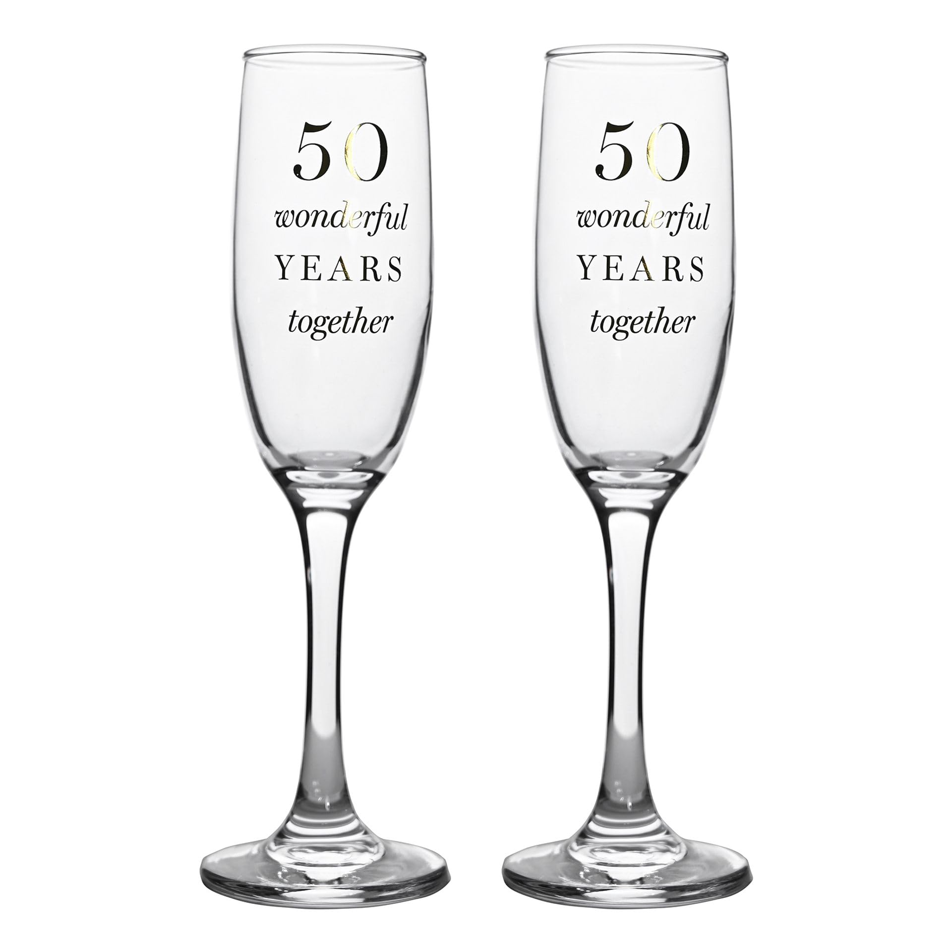 Widdle Gifts Wedding/Anniversary Champagne Flutes Set of 2 Prosecco Glasses Gift Boxed (50th Golden Anniversary 6953)