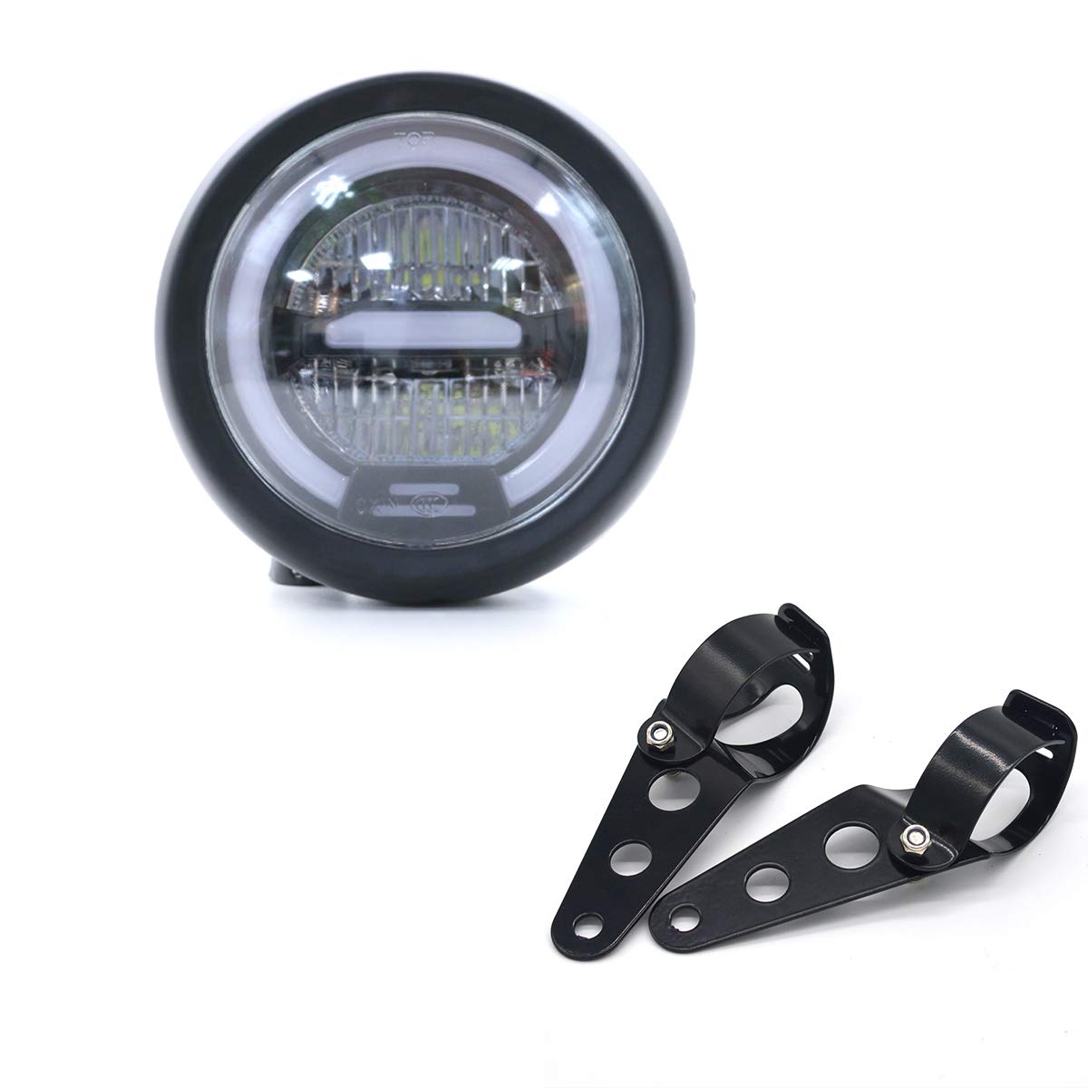 evomosa Motorbike LED Headlight, 5.75 inch Universal Headlight Distance Light with Bracket for Motorcycle Cafe Racer - White Light