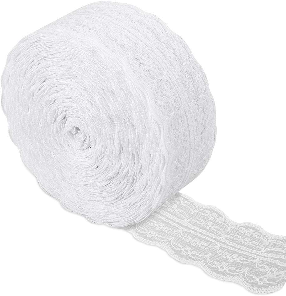 Vegena Lace Ribbon,Vintage Style White Lace Ribbon Lace Trim Ribbon for DIY Craft Wedding Party Christmas Easter Table Decor Craft Sewing Kraft Paper Gift Box Decoration 50M