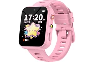 BIGGERFIVE Smart Watch for Kids with Dual Cameras, 30 Puzzle Games, Video & Music Player, Audiobooks, Flashlight, Pedometer, Calculator, Educational Toys Birthday Gifts for Boys Girls Ages 4-10 Pink
