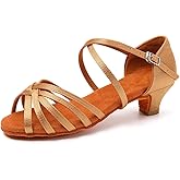 SWDZM Girls Latin Dance Shoes Satin Suede Sole Ballroom Salsa Tango Professional Performance Practice Dance Shoes