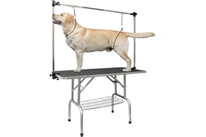 LOVMOR 46 Inch Dog Grooming Table,Adjustable Home Pet Grooming Tables with Arm/Noose/Mesh Tray