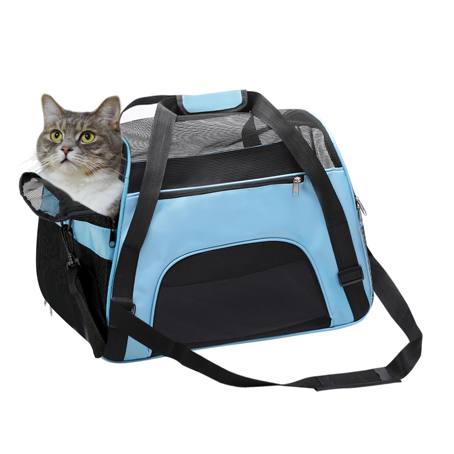 DONYER POWER Soft Sided Pet Carrier for Cats Comfort Airline Approved Under Seat Travel Tote Bag, Travel Bag for Small Animals with Mesh Top and Sides, BLUE