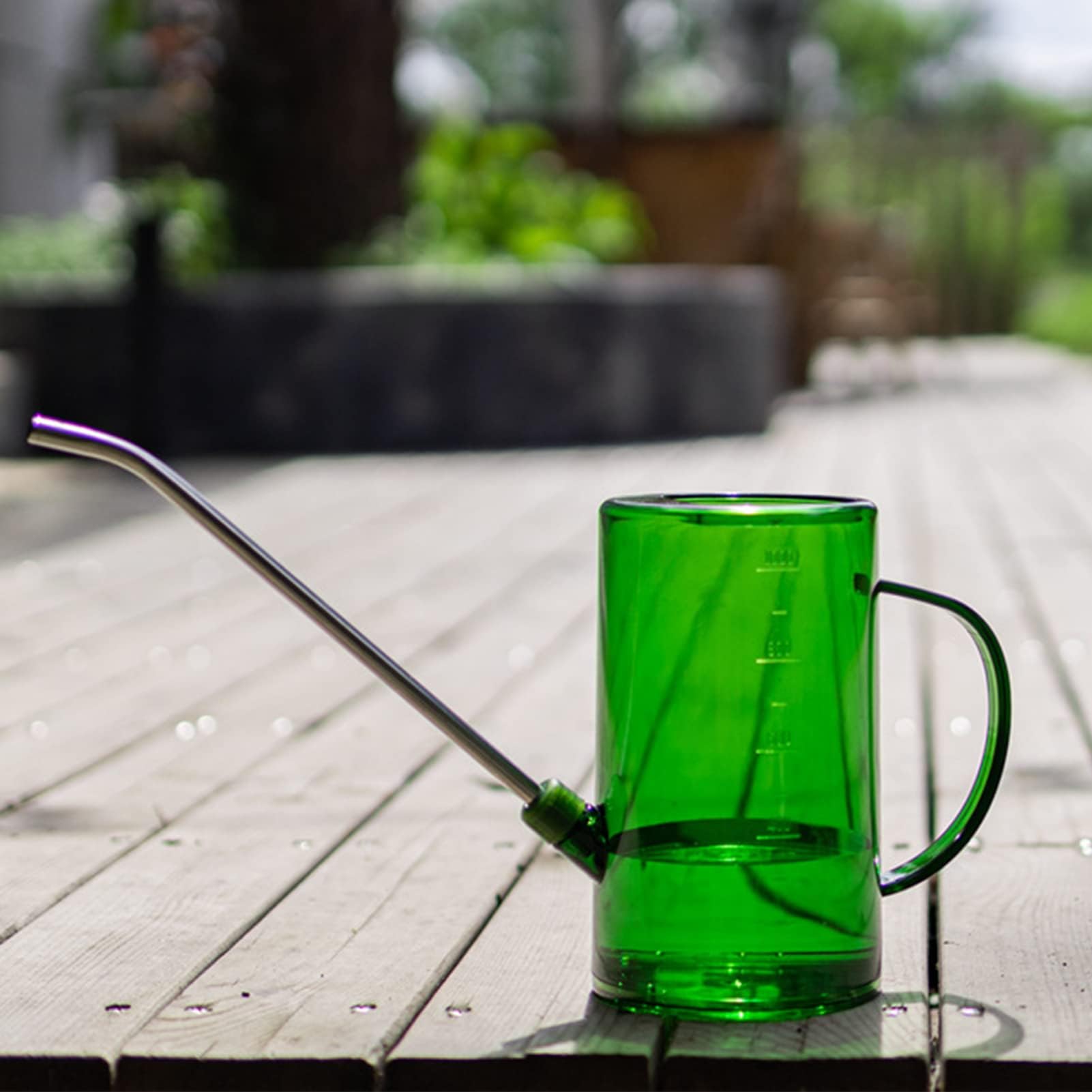 Watering Can, 1L Goose Neck Watering Can Reusable Plastic Plant Watering Can Indoor Clear Watering Bottle with Stainless Steel Long Spout for Home Office (Green)