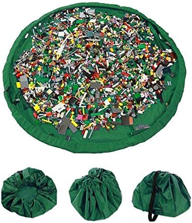 Toys Storage Bag Organizer, BQeel 60.3" Diameter Waterproof Nylon Kid's Floor Activity Play Mat Toys Quick Pouch with Drawstring - Deep green