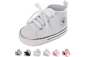 ORAWU Newborn Baby Girls Boys Canvas Shoes Infant Soft Sole Slip On First Walkers Sneaker Toddler Flat Loafers High Top Crib Denim Unisex Moccasins Shoe