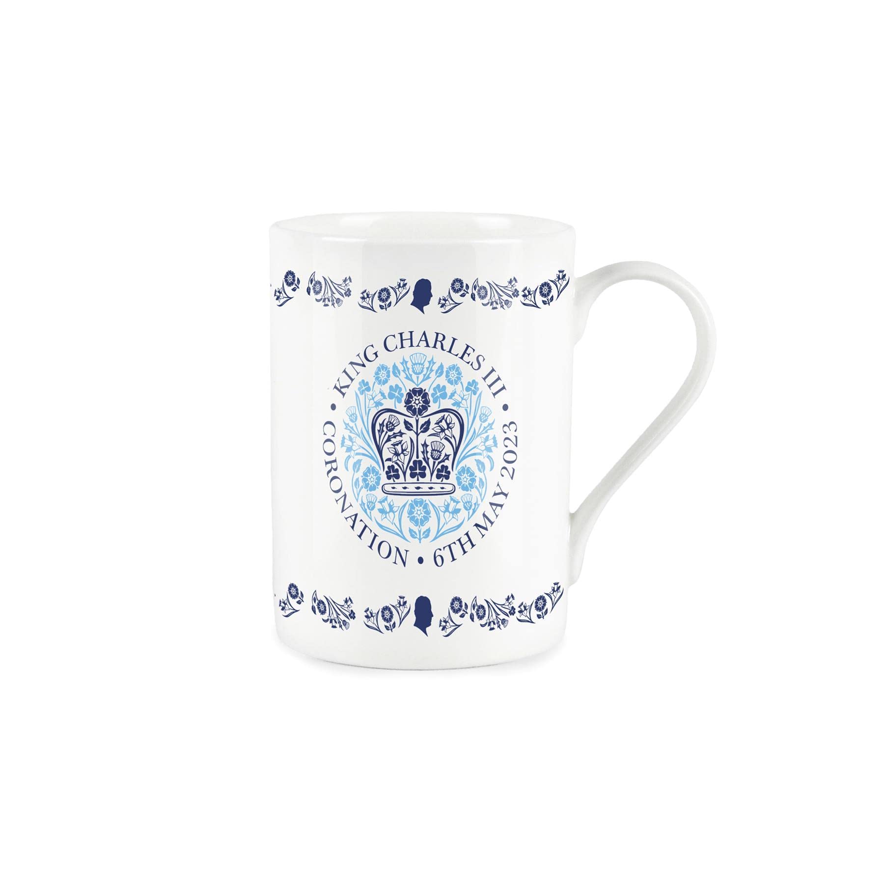 Purely Home King Charles III Coronation 2023 Mug - Fine Bone China White & Blue Commemorative Mug Official Emblem Coffee/Tea Gift