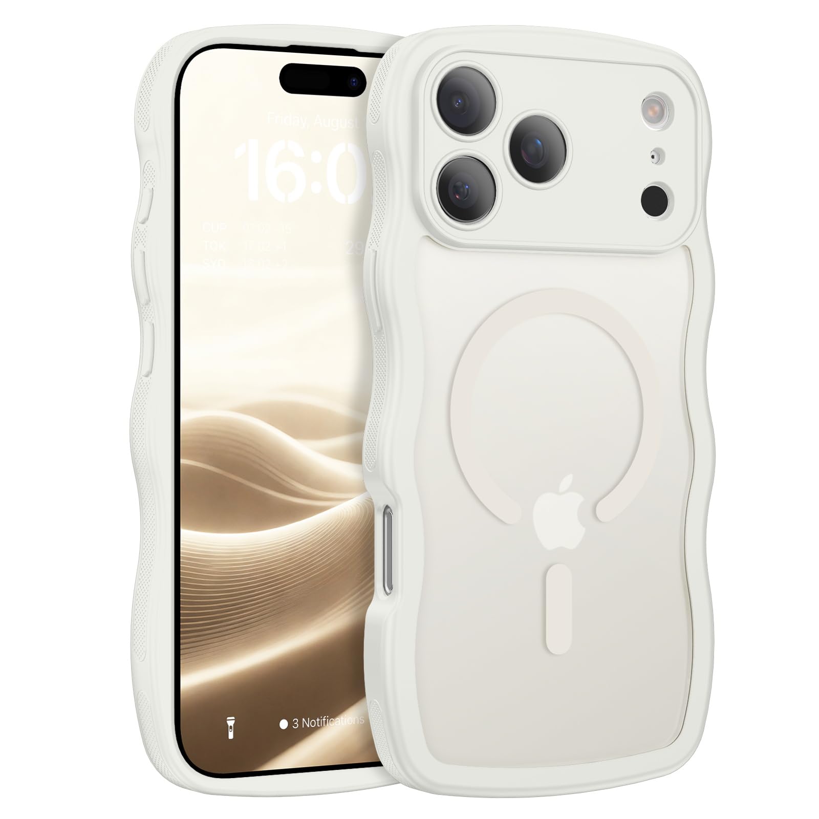 BENTOBEN Magnetic for iPhone 17 Pro Max Case, Cute Wavy [Full Camera Protection][Compatible with MagSafe] Matte Anti-Slip Bumper Women Girls Boys Protective Cover for 17 ProMax 6.9", Grey White
