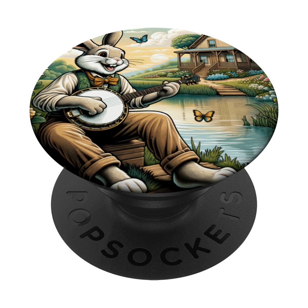 Charming Cottagecore Aesthetic Banjo Serenade Rabbit PopSockets Swappable PopGrip