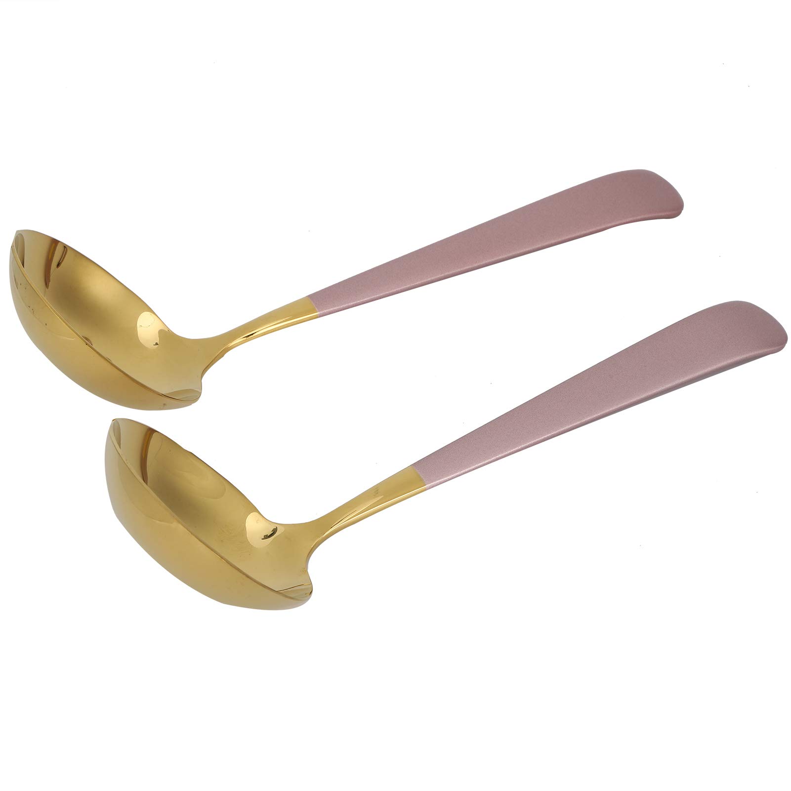 Soup Spoon Slotted Spoon, 1 Set of Cooking Ladle and Cooking Skimmer, Stainless Steel with Long Handle for Kitchen(Pink Gold)