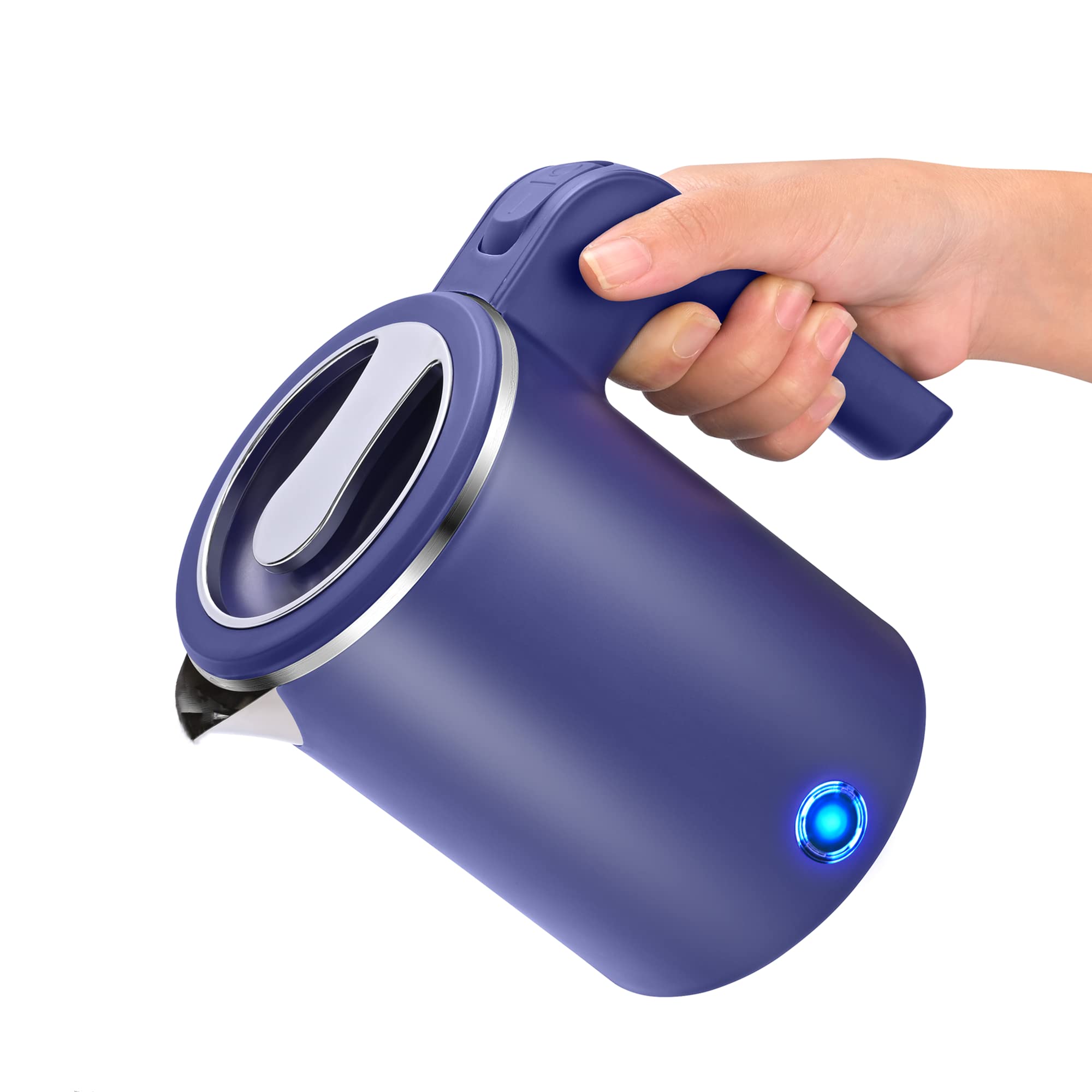 Photo 1 of Small Electric Kettles Stainless Steel for Boiling Water, 0.6L Travel Mini Hot Water Boiler Heater, Double Wall Cool Touch Portable Kettle (Blue)