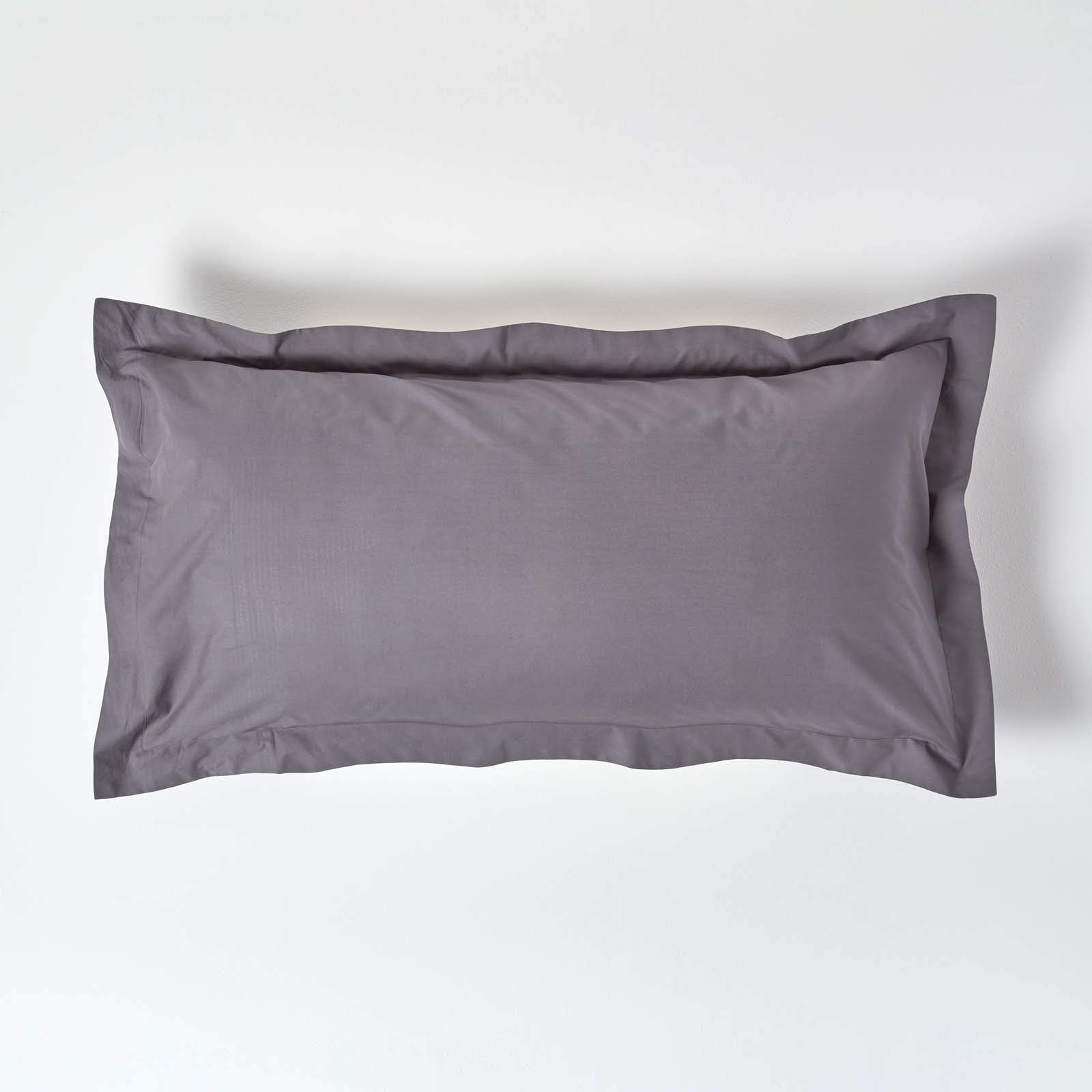 HOMESCAPES Dark Grey Pure Egyptian Cotton King Size Oxford Pillowcase 200 TC 400 Thread Count Percale Equivalent Pillow Case