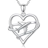 Cargari Airplane Necklace for Women 925 Sterling Silver Heart Airplane Jewelry Flight Attendant Gifts