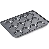 HONGBAKE Mini Muffin Top Pan for Baking, Premium 12 Cavity Small Whoopie Pie Pan, Nonstick Yorkshire Pudding Pan for Pansuffin, Moon Pie, Cookies, Dishwasher Safe and Easy to Clean
