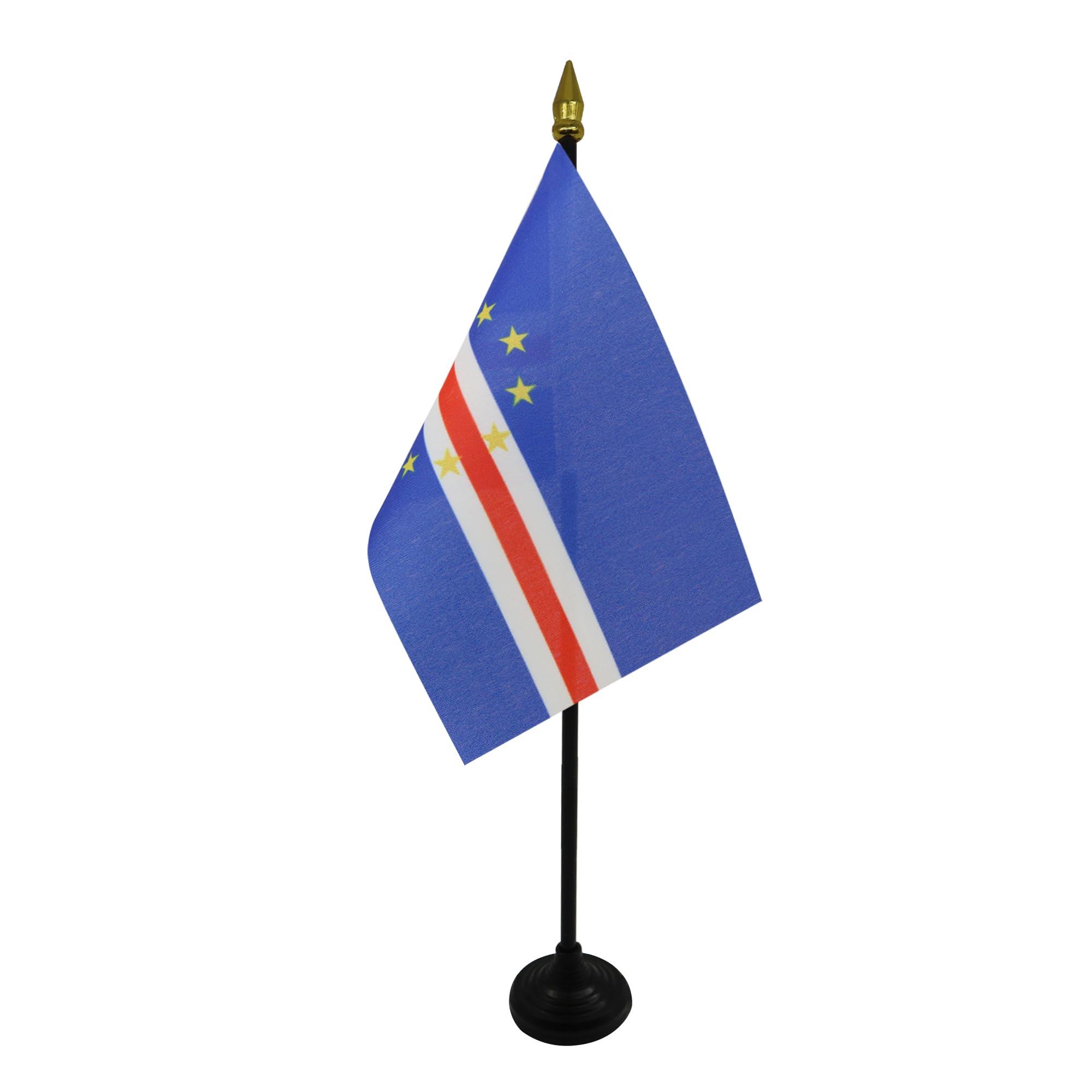 AZ FLAG - Cape Verde Table Flag 4'' x 6'' - Cape Verdean Mini Desk Flag 100% Polyester 15 x 10 cm - Office Mini Banner with 10'' Pole - Golden Spear