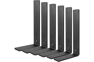 AUNULAHCA Floating Shelf Bracket 12 Inch, 6 Pack Heavy Duty Shelf Brackets, Black Wall Shelf Bracket for DIY Decorative with Mounting Hardware