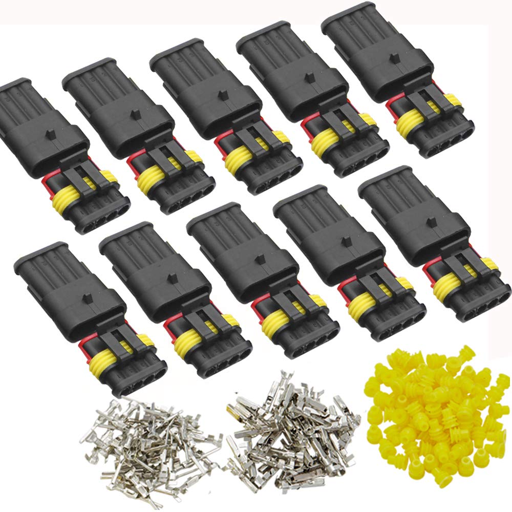 DONJON 4 pin Connector Kit,Car Way Waterproof Connector,10 Kits Automotive Electrical Connectors Series Terminals for Car,Truck, Boat — image 1