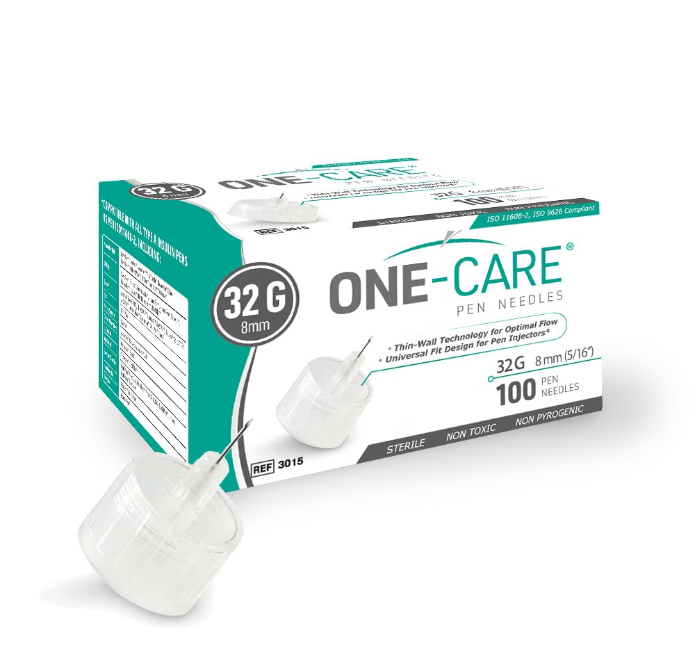 ONE-CARE Pen Tips, 32G x 8mm, Sterile, Seal and Cover, Universal Design, Optimal Skin-Contact – Pack of 100/box