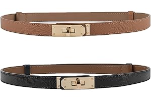 FENLDY Adjustable Thin Belts For Womens Skinny Belts For Dresses Womens Solid Color Alloy Turn Lock Belts For Jeans