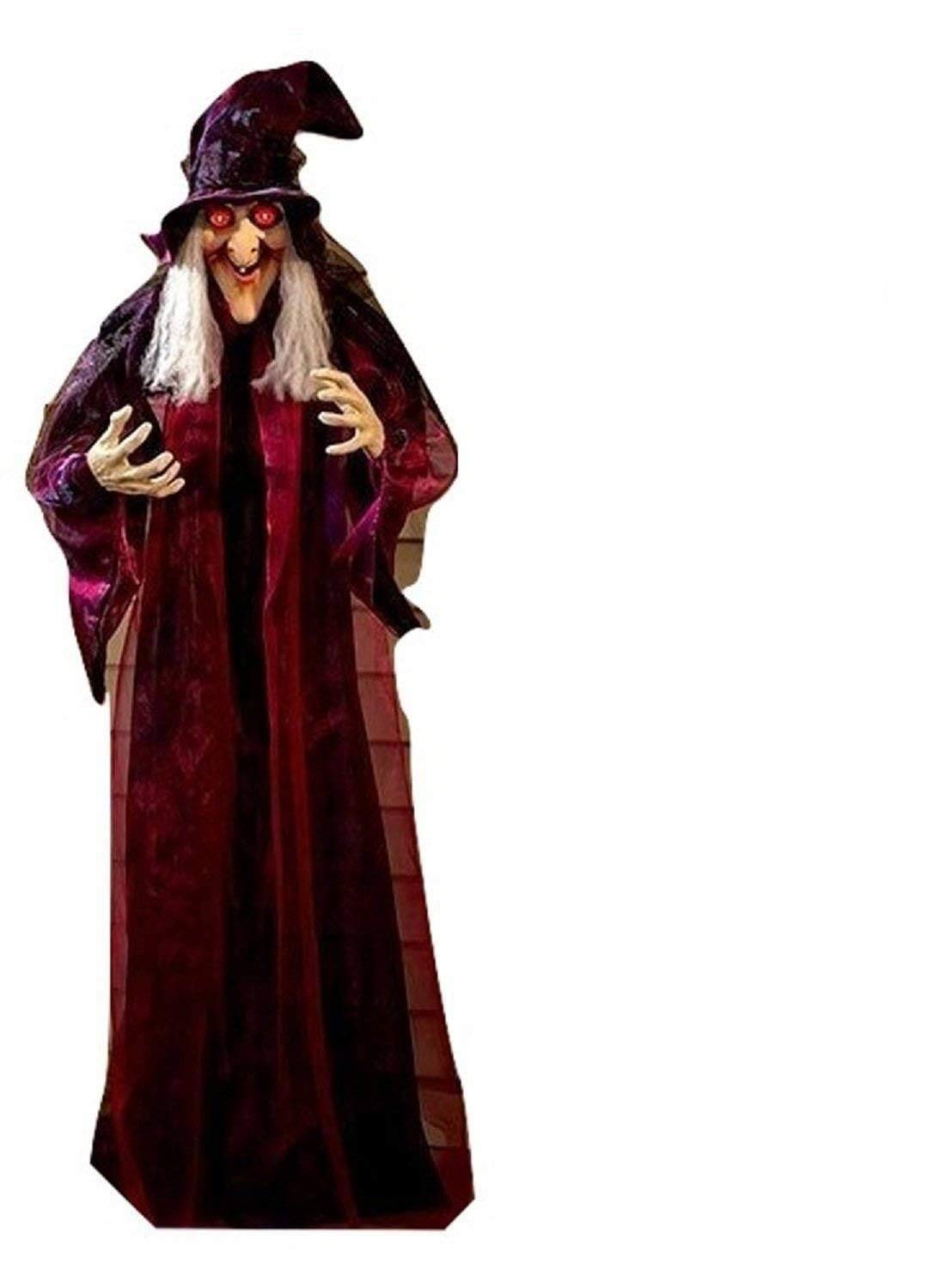 Photo 1 of 71" Animated Halloween Witch with Sound Activation and Red Eyes for Outdoor & Indoor Decor Life Size Hanging Talking Witch - Old, Spooky and Scary Flying Animatronic Witch for Halloween Decorations