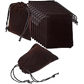 uxcell 12 Pcs Velvet Drawstring Bag, 3.1 x 4 Inch Jewelry Velvet Pouches Gift Bags for Wedding Party Favor Candy Jewelry Packaging Organizing Storage, Brown