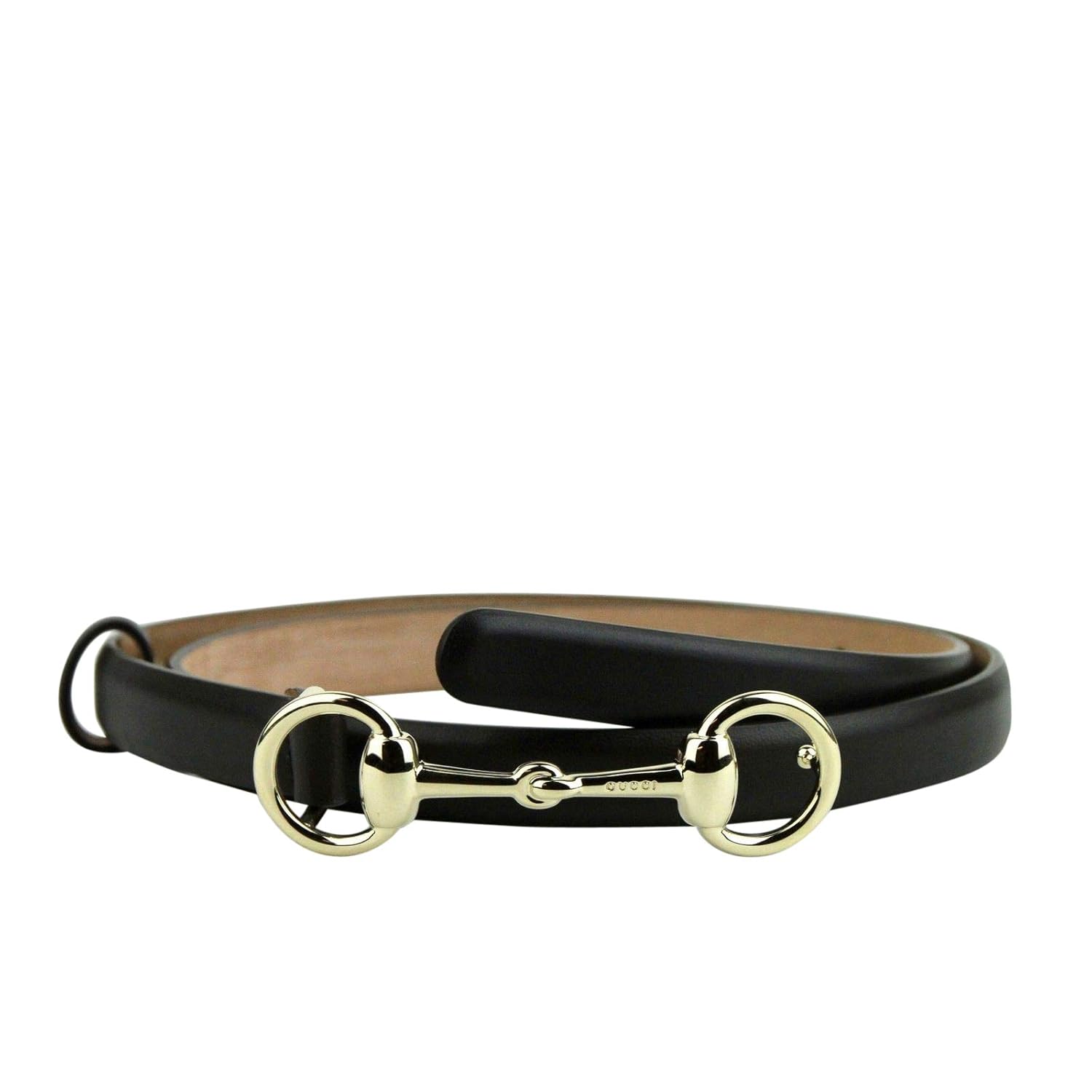 Buy Gucci Women's Gold Horsebit Buckle Cocoa Brown Leather Skinny Belt
