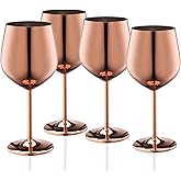 WOTOR Rose Gold Wine Glasses Set of 4, 18oz Copper Stainless Steel Unbreakable Metal Glass for Outdoor, Travel, Camping - Ideal Wine Accessories Gift