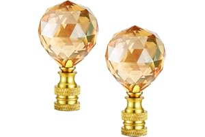 Hyamass 2Pcs 2-1/3 inch Clear Champagne Crystal Lamp Finial Cap Knob lamp Screw Top Lamp Decoration for Lamp Shade Faceted wi