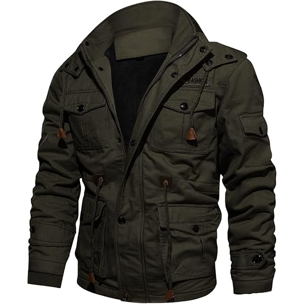 REHJJDFD Men Winter Multi-Pocket Cargo Jackets Coats Male Cotton