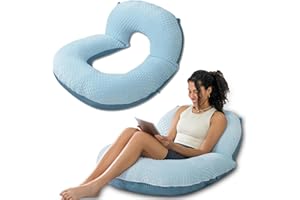 INSEN Reading Pillow, Back Pillow for Sitting in Bed for Reading, Nurse & Relax, Reading Pillow for Adults, Moms & Kids, Sit Up Pillow for Bed (Dot Velvet-Blue, Basic)