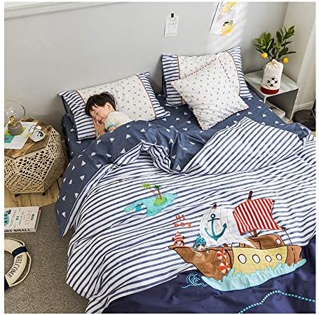 キッズ布団カバー160x0cm 漫画寝具セット綿100 男の子の女の子用ジッパー付き掛け布団カバー 青3個 1x掛け布団カバー 1xベッドシート 1x枕カバー D B0548zfw 7 222円 人気海外一番 100 品質保証 全品送料無料 即日出荷 Sale開催中