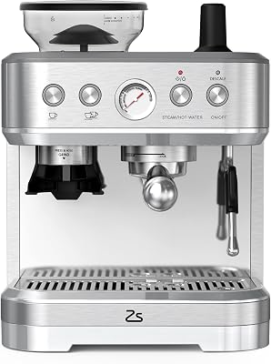 Cafetera Italiana Automática con Molinillo Integrado – 15 Bares y Control PID – Espresso Profesional en Casa con Boquilla de Vapor, Depósito 2,3L, Acero Inoxidable, Plateado