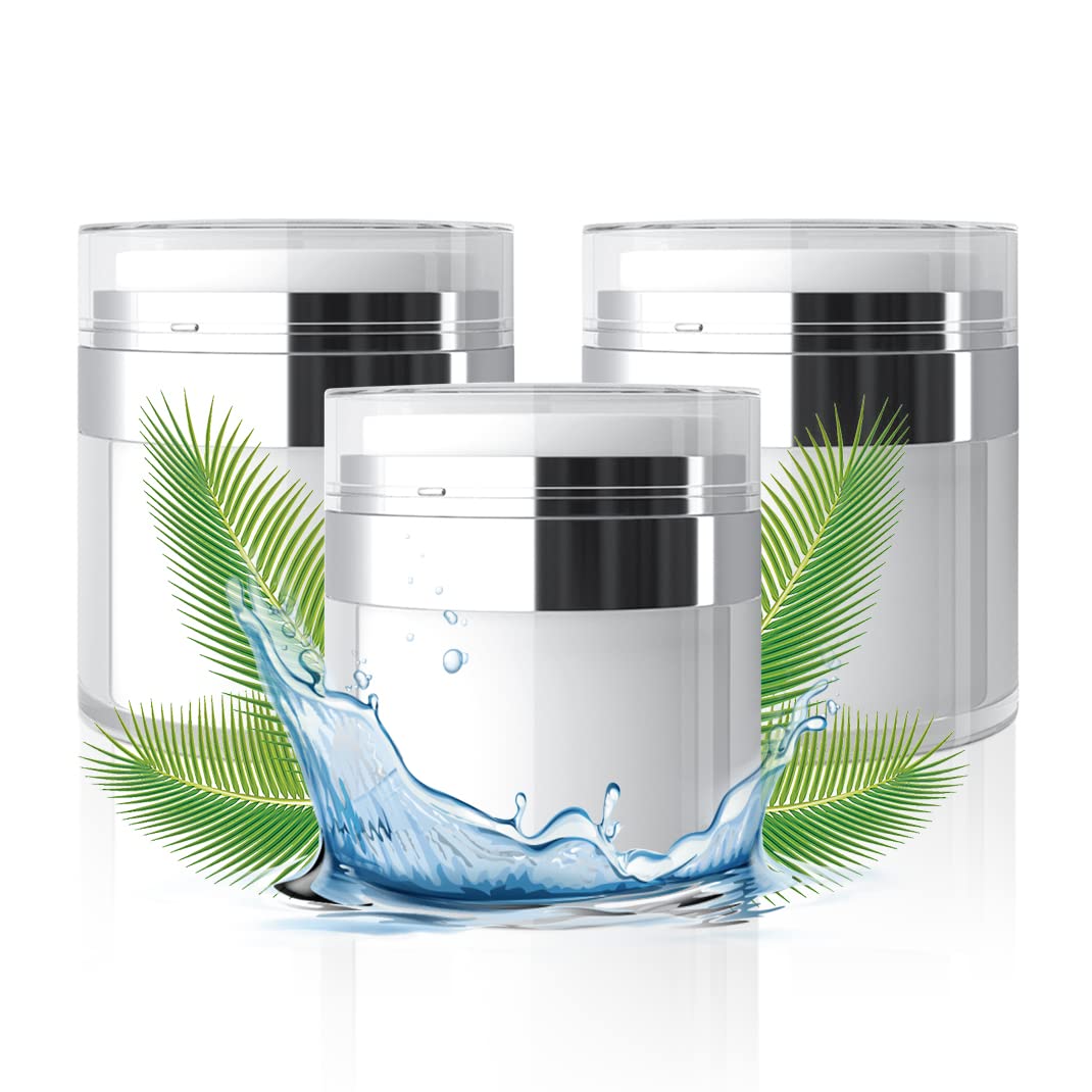 3pcs Empty Airless Vacuum Bottle Cream Jar 1.0 oz 30ml Cream Lotion Cosmetic Container Dispenser With Pump, Portable Travel Containers Refillable Jar for Moisturizer Creams Gels Smear Mask (white)