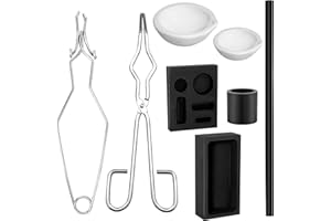 LAIAMER 8pcs Graphite Metal Melting Casting Kit, Including 2 Crucible Tongs, 2 Graphite Casting Ingot Mold, 2 Quartz Crucibles, 1 Graphite Rod, 1 Graphite Crucible, Melting Metals Like Gold and Silver
