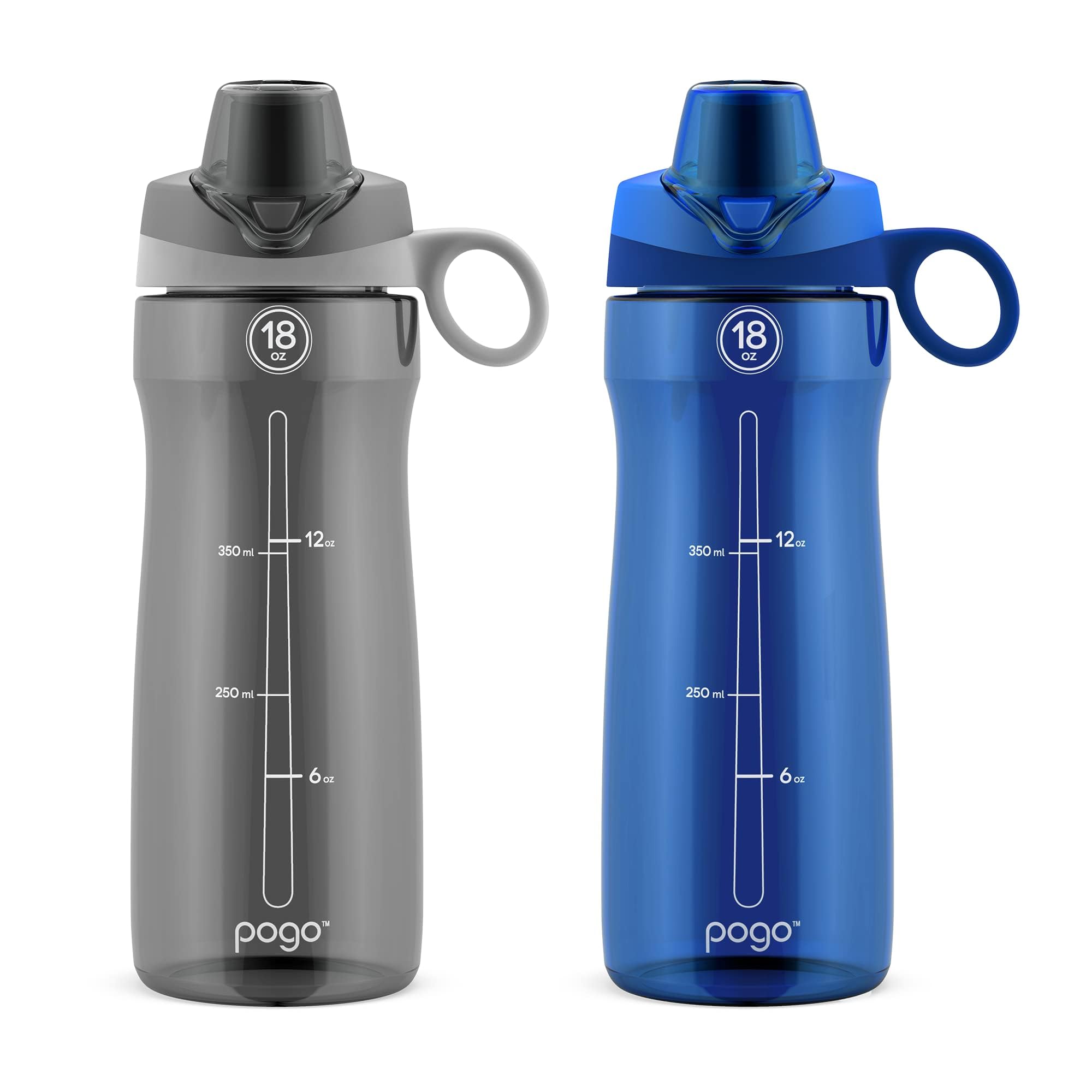 Photo 1 of Pogo 18oz Plastic Water Bottle with Chug Lid and Carry Handle, BPA Free, Dishwasher Safe,Perfect for Travel, School, Outdoors, and Gym, 2 Pack, Grey/Blue