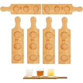 6PCS Wooden Tasting Flight Board - 3-Slot Serving Tray | with 2.17" Diameter Round Bases for Whiskey, Beer, Beverage Glasses 15x3.3 Inch Freestanding Display Rack