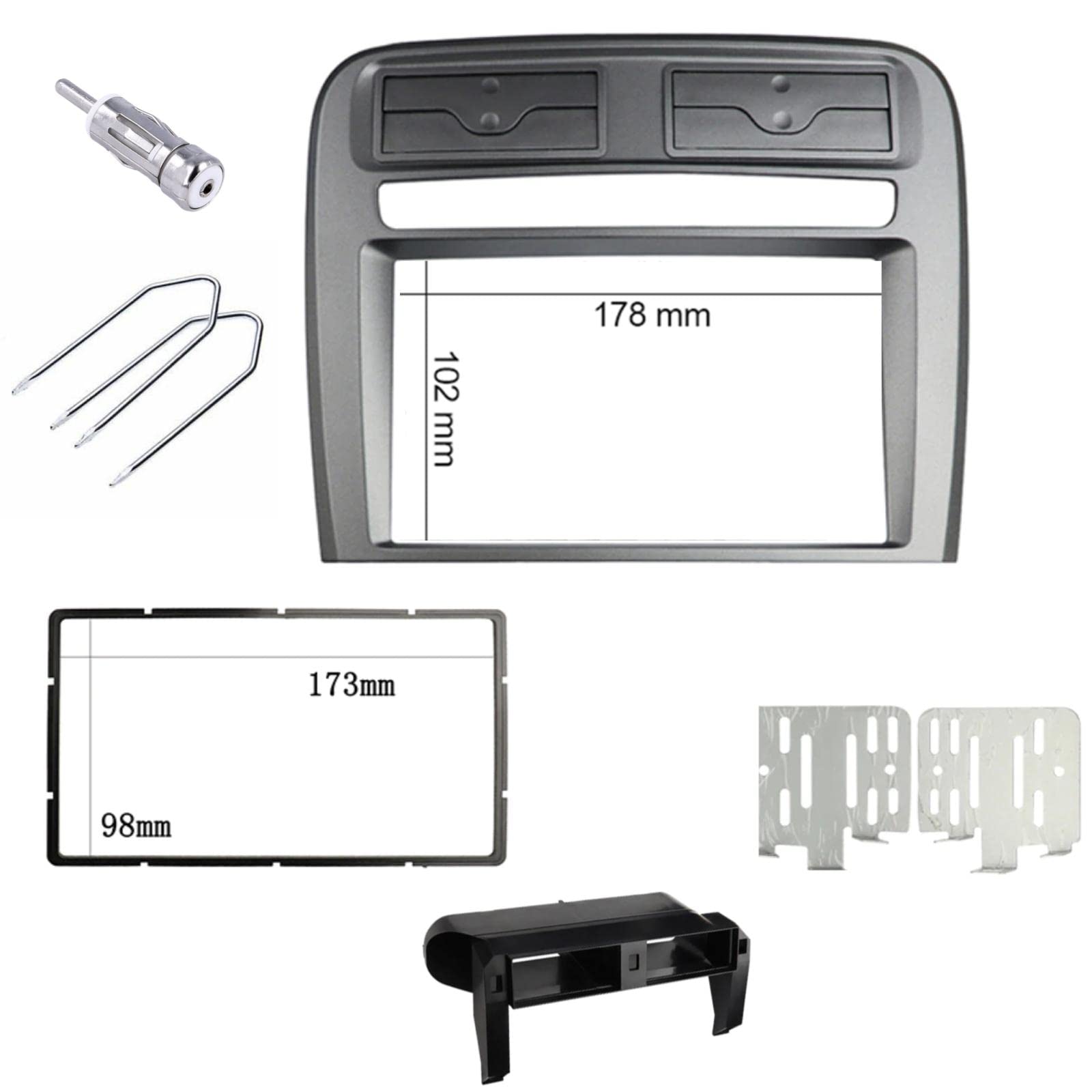Sound-way Double DIN Car Radio Frame Installation Kit, 2 DIN Front Panel Frame, Antenna Adapter, Release keys, compatible with Fiat Punto, Linea