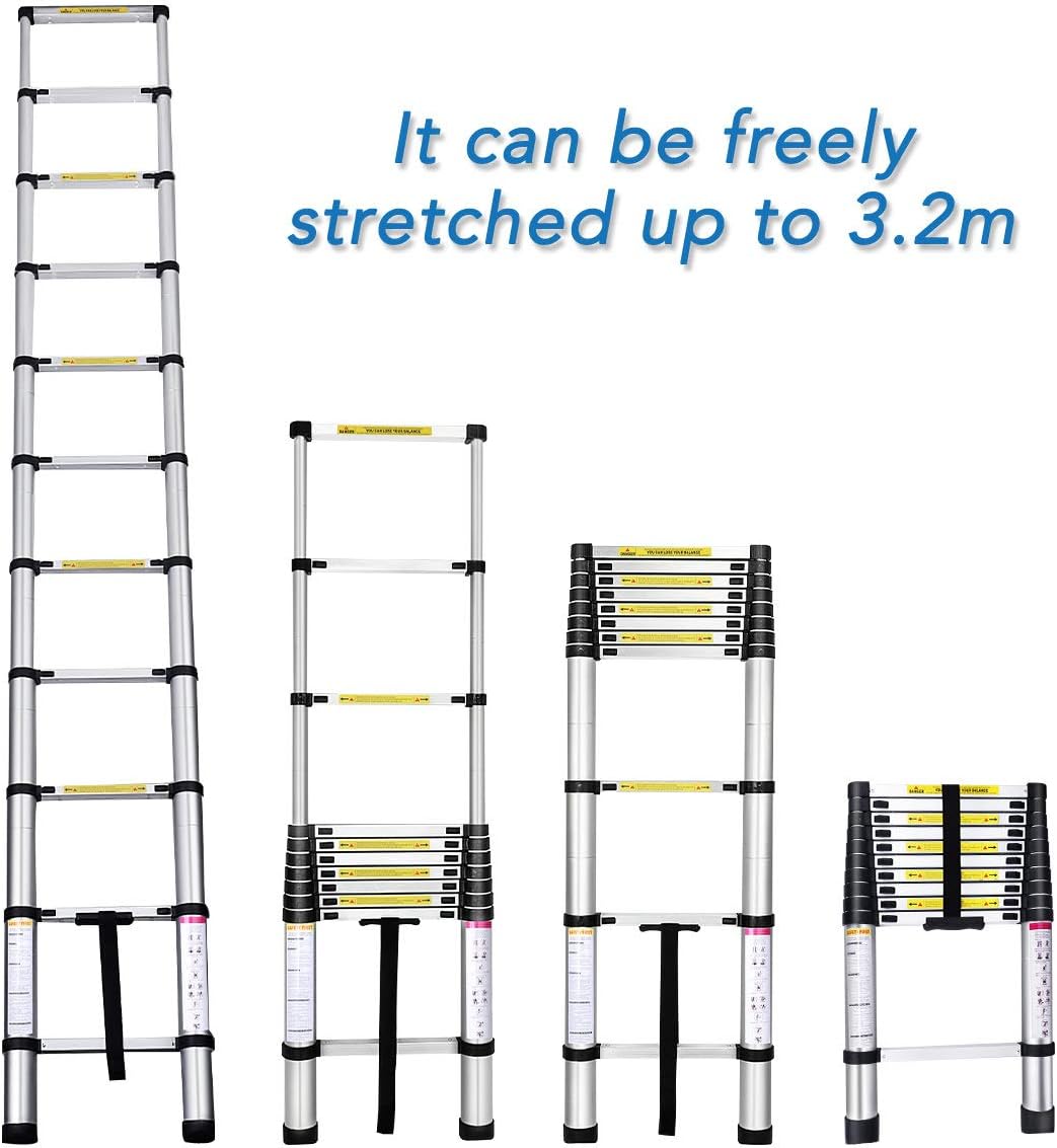 Gimify Telescoping Telescopic Extension Ladder 10.5 FT Aluminum Alloy Extendable Lightweight Ladder Steps Safety for Roofing Business, Household Use, RV Outdoor Work, 330 lbs Capacity - - 
