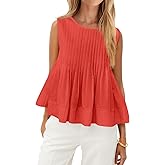 Cicy Bell Pleated Peplum Tank Tops for Women Summer Casual Sleeveless Womens Babydoll Blouse Flowy Cotton Shirt