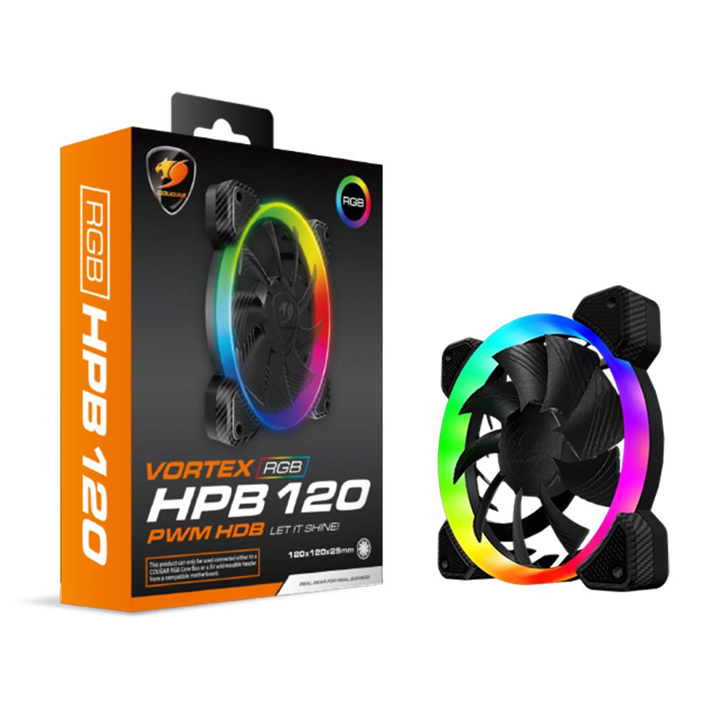Cougar Hydraulic Vortex RGB HPB 120 PWM HDB, Ventilador de refrigeración de 120 mm, Adaptador incluido para conectar directamente Conexión RGB de 5 V a placas base compatibles