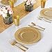IOOOOO 150 Pieces Gold Plastic Plates, Silverware and Gold Disposable Cups, Lace Design Plates Includes 25 Dinner Plates 10.25