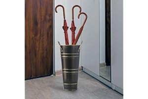 LuxeOne Metal Round Umbrella Bucket, Stand Standing Umbrella Holders Bin Canes Walking Sticks Rack Folding Umbrella Bucket Floor Vase Storage Organizer for Home Entryway Office Hotel (Black)